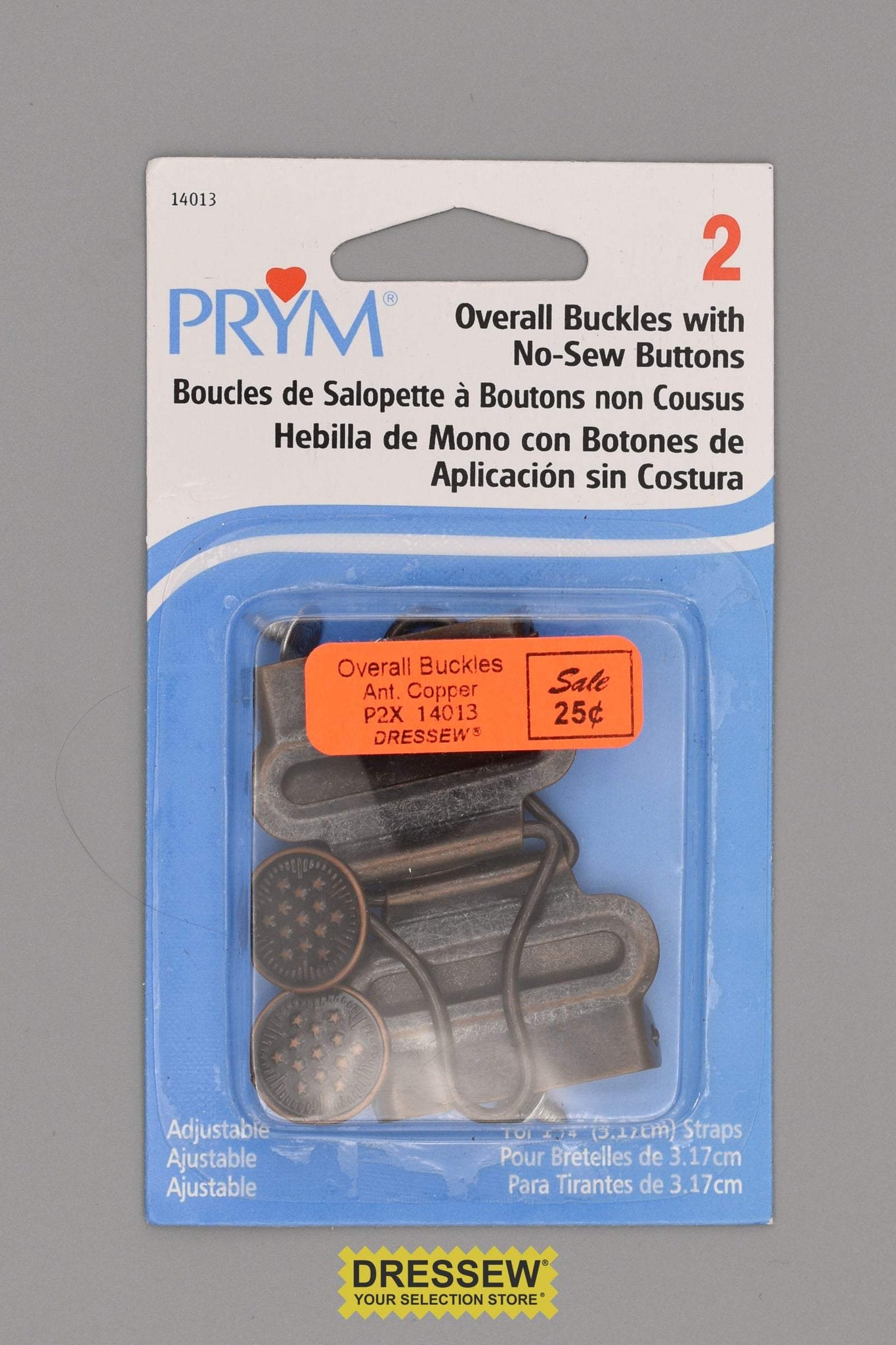 Overall Buckles with No-Sew Buttons Antique Copper