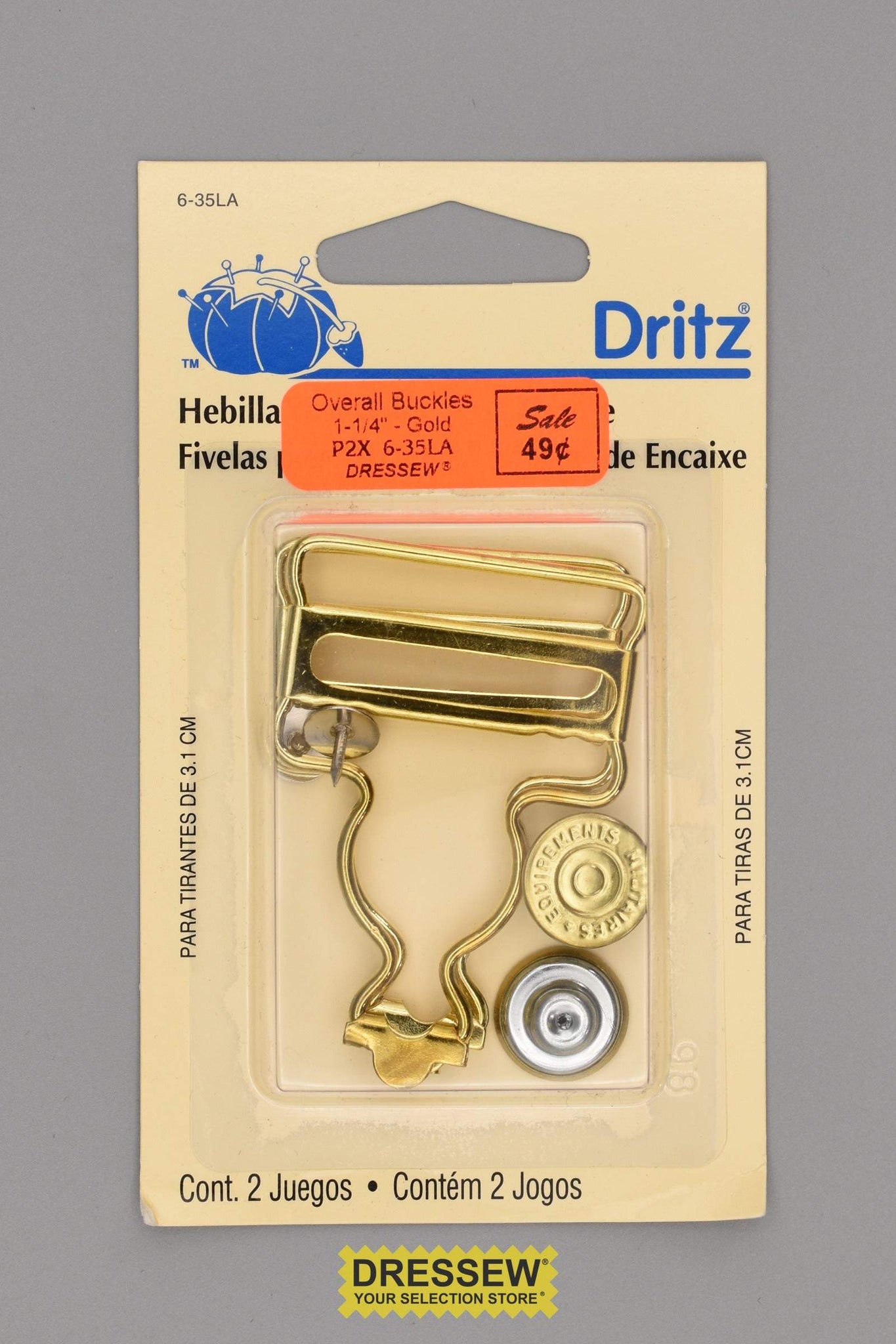 Overall Buckles with No-Sew Buttons Gold