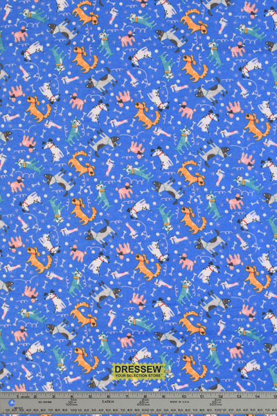 Party Dogs Flannelette Pool Blue / Multi