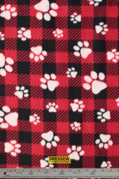 Pawprint Plaid Polar Fleece Red / Black