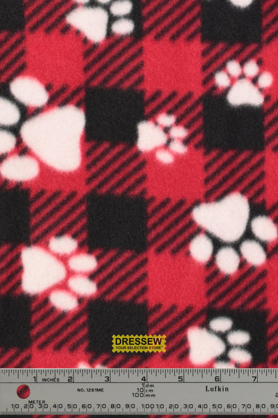 Pawprint Plaid Polar Fleece Red / Black