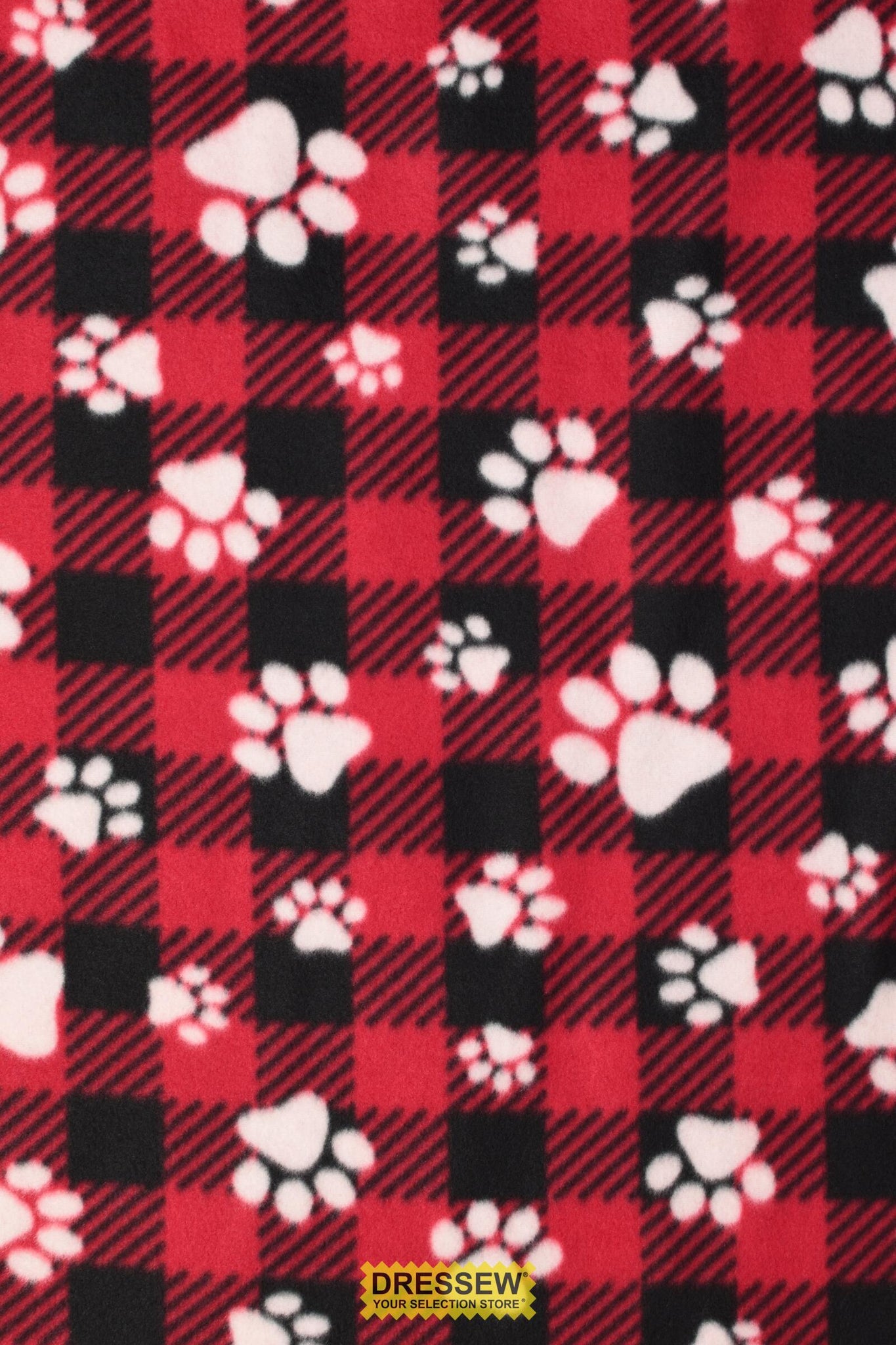 Pawprint Plaid Polar Fleece Red / Black
