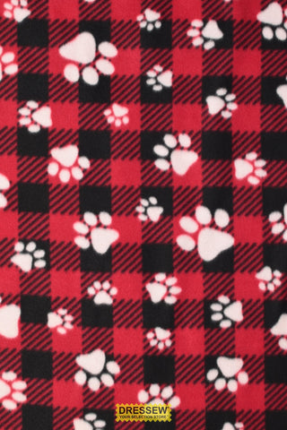 Pawprint Plaid Polar Fleece Red / Black