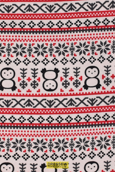 Penguin Stripe Flannelette White / Red