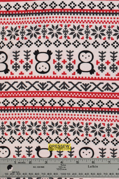 Penguin Stripe Flannelette White / Red