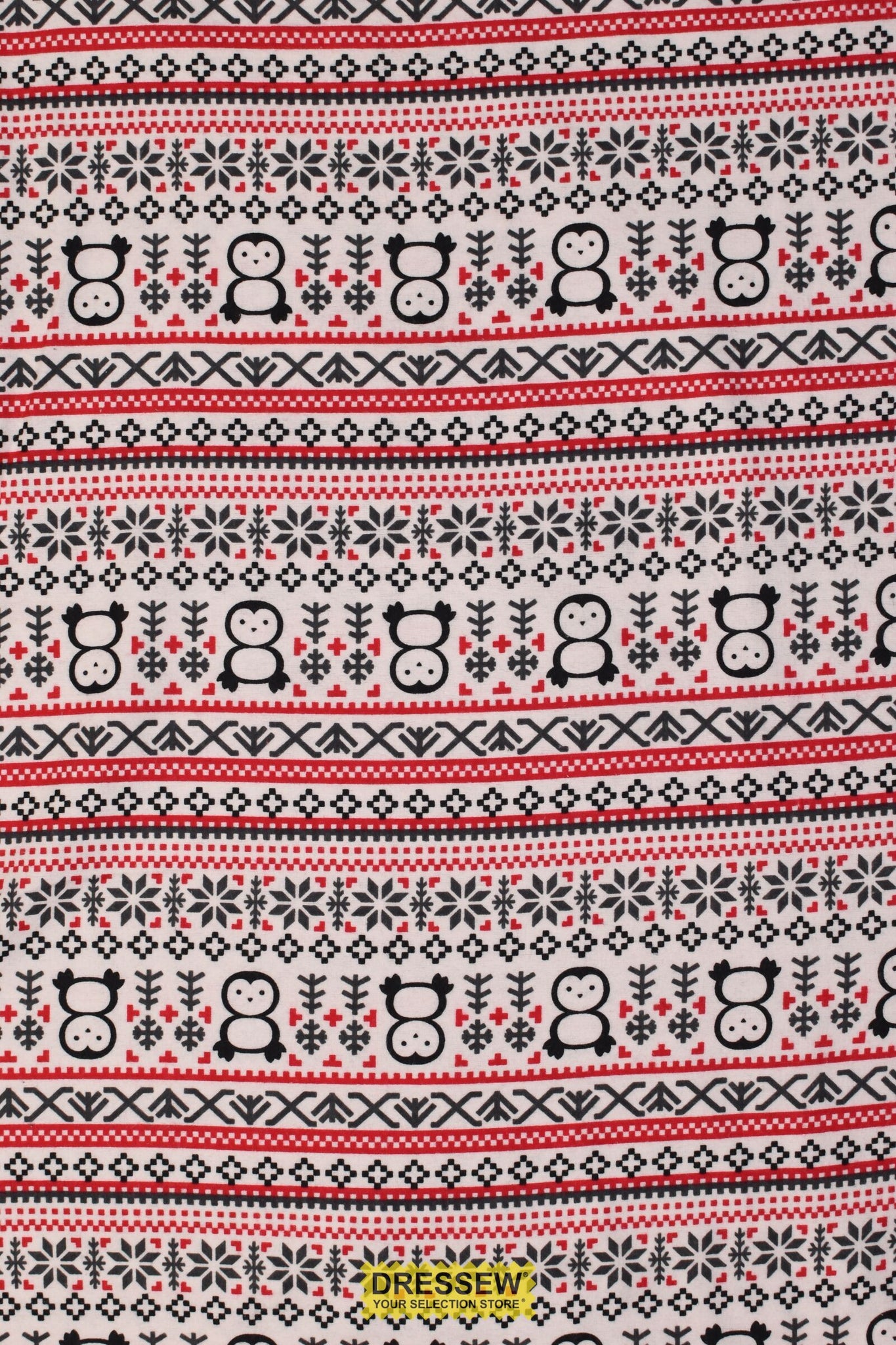 Penguin Stripe Flannelette White / Red