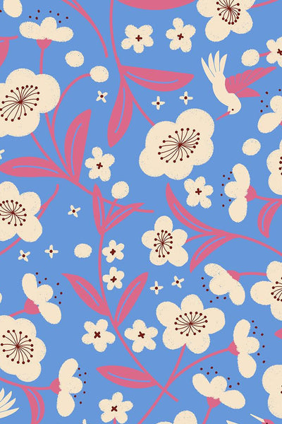 Persimmon Wideback Sateen Hibiscus By Rashida Coleman-Hale For Moda Lindley Blue