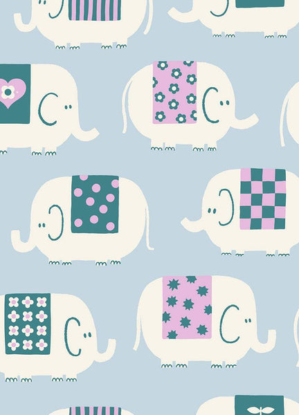 Picture Book Elephants By Kimberly Kight of Ruby Star Society For Moda Water Blue