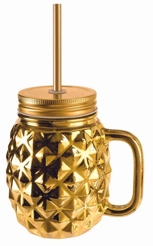 Pineapple Mason Jar Cup Gold