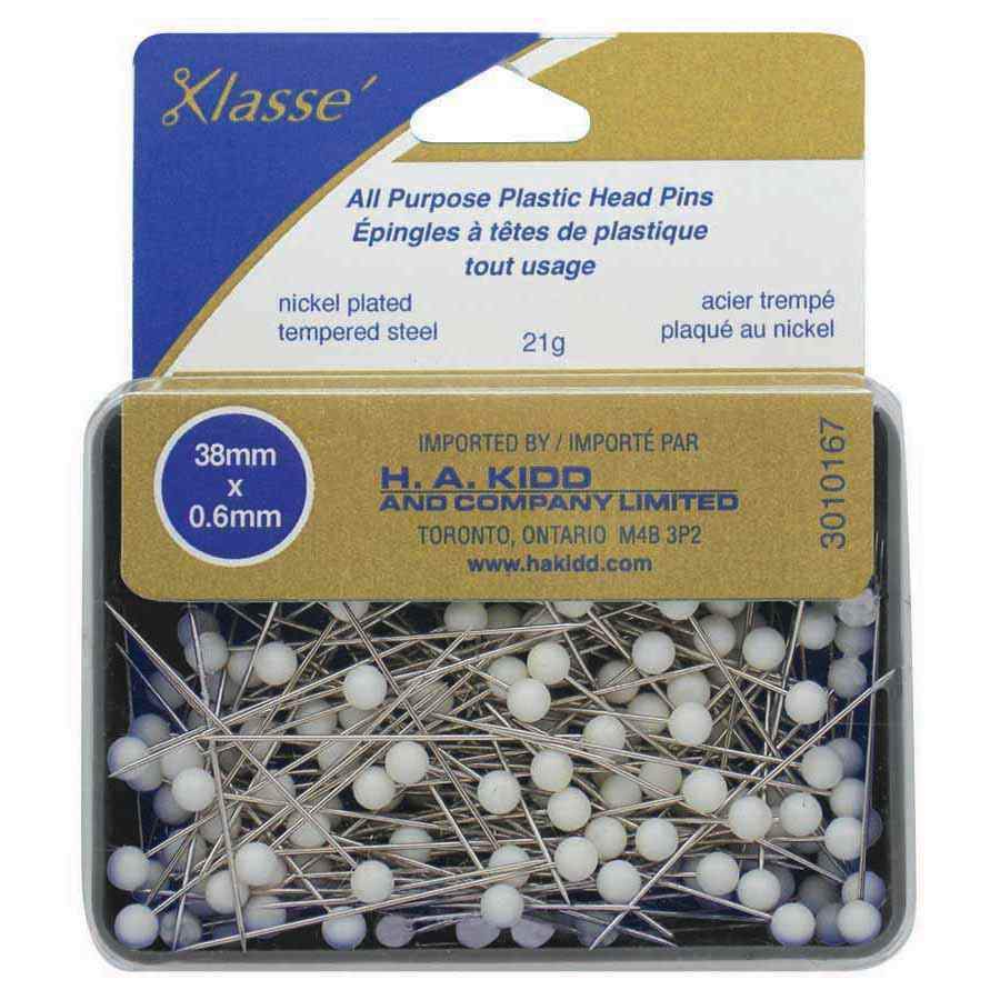 Plastic Head Pins 38mm (1-1/2") White