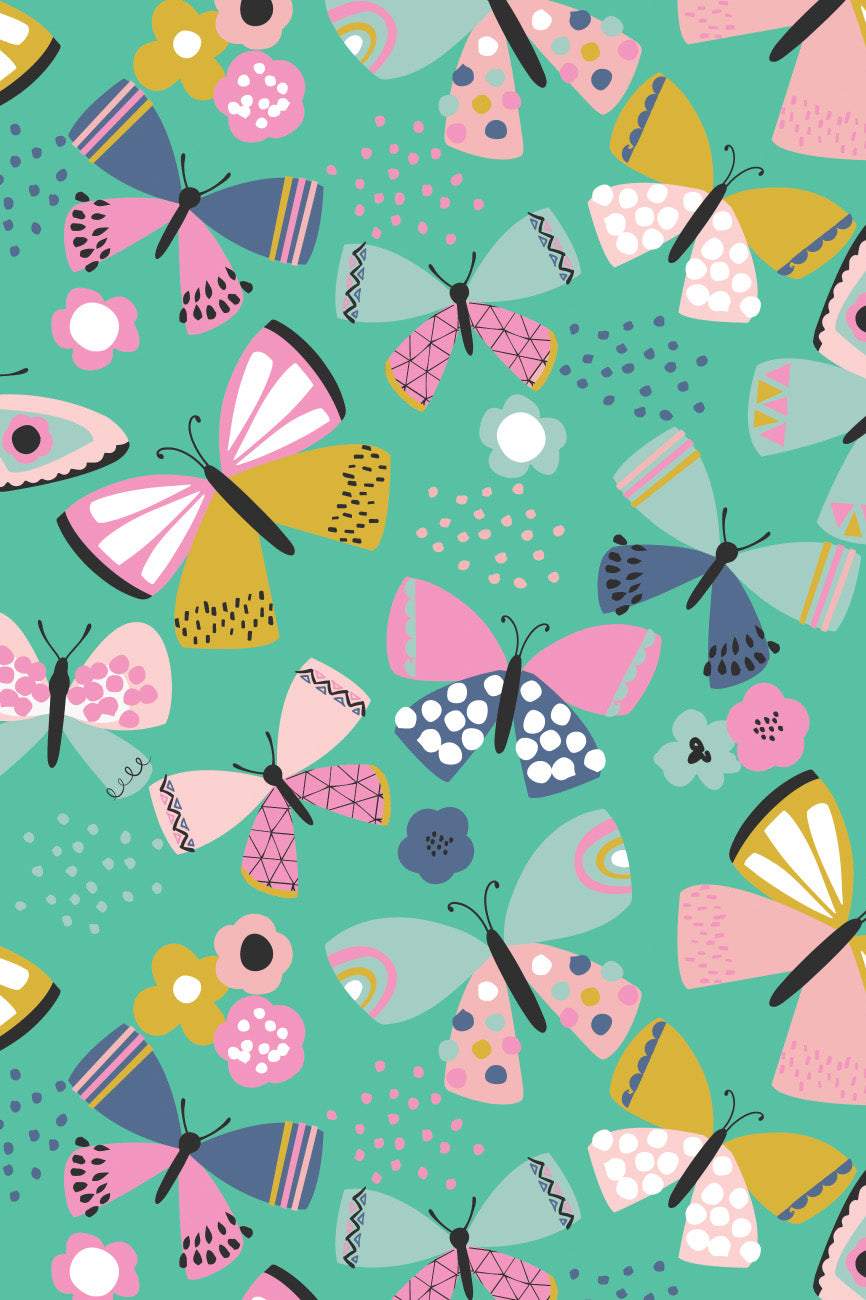 Playful Butterflies Flannel Green