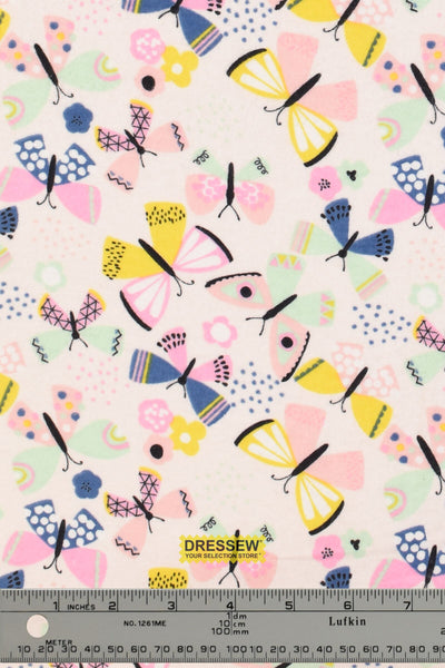 Playful Butterflies Flannel Pink