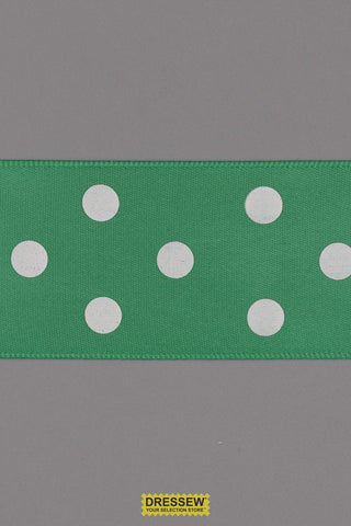 Polka Dot Ribbon 38mm (1-1/2") #9 Green / White