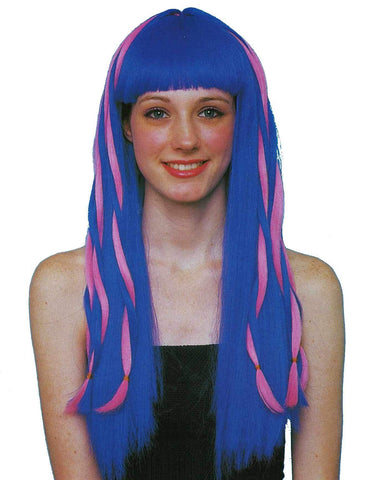 Pop Star Wig Blue with Pink Braids