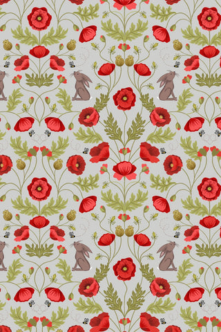 Poppies & Rabbits By Lewis & Irene Light Grey