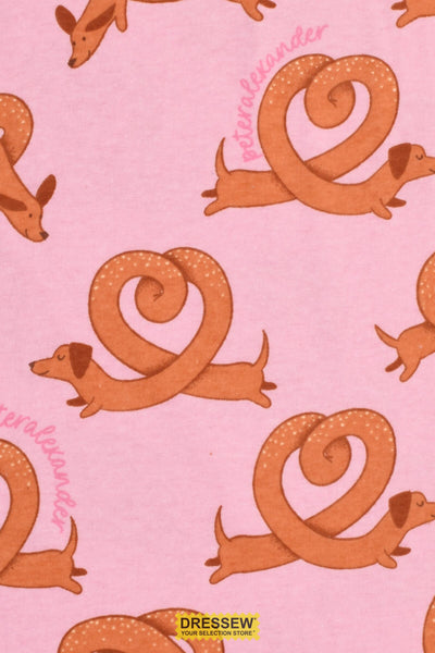 Pretzel Dog Flannelette Pink / Pretzel