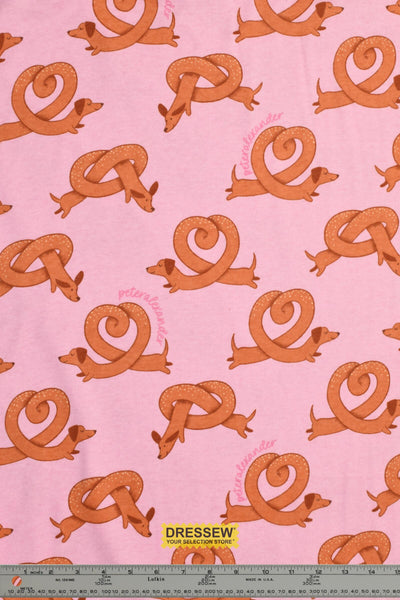 Pretzel Dog Flannelette Pink / Pretzel
