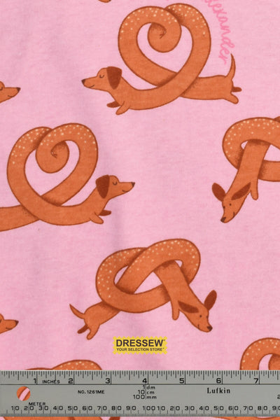 Pretzel Dog Flannelette Pink / Pretzel