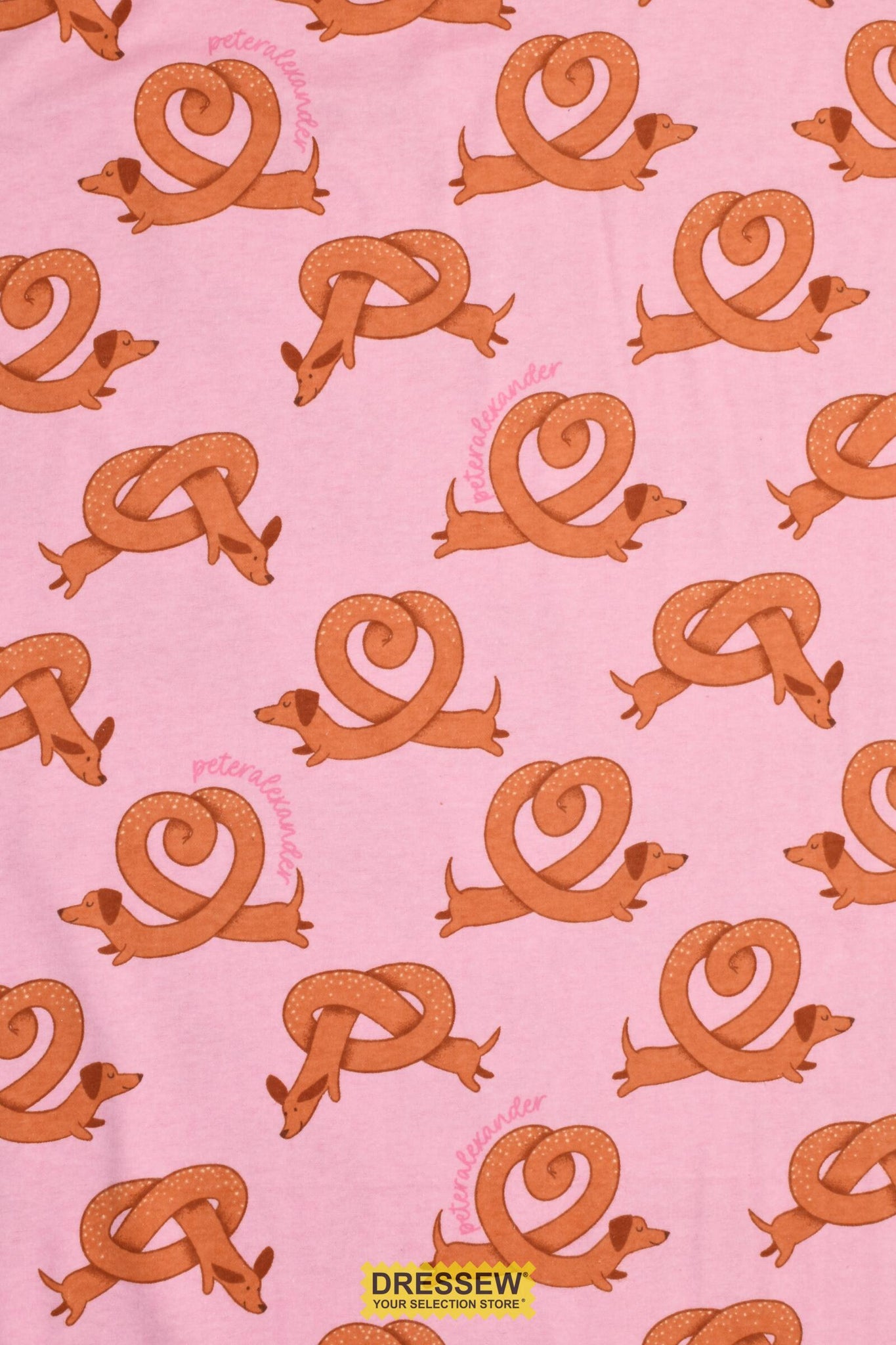 Pretzel Dog Flannelette Pink / Pretzel