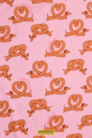 Pretzel Dog Flannelette Pink / Pretzel
