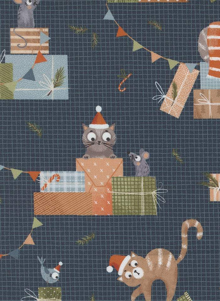 Purrfect Christmas Novelty Cats By Elena Amo For Moda Midnight