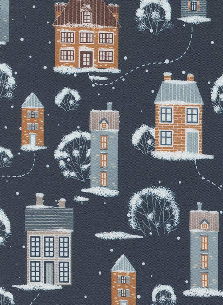 Purrfect Christmas Snowy Town By Elena Amo For Moda Midnight