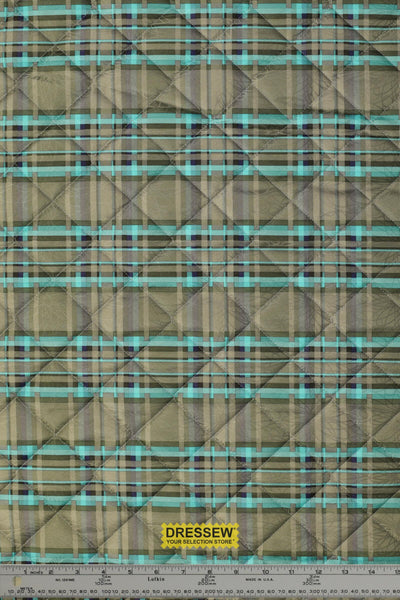 Quilted Plaid Taupe / Turquoise