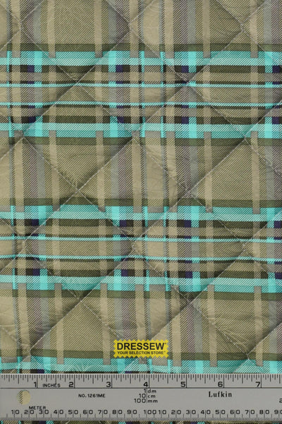 Quilted Plaid Taupe / Turquoise