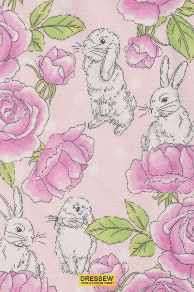 Rabbits & Roses Flannelette Pink / Lime