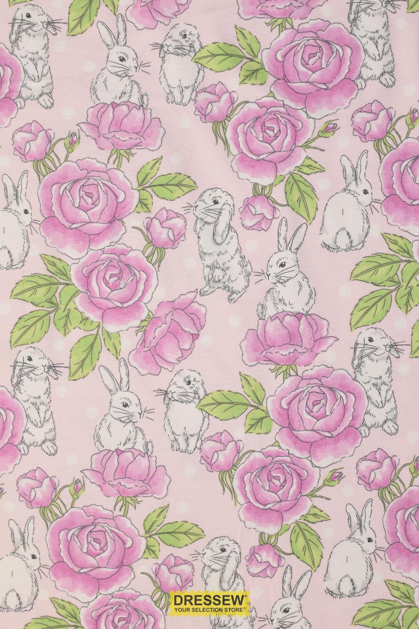 Rabbits & Roses Flannelette Pink / Lime
