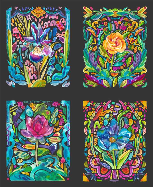 Radiant Panel Wild Flowers By Amarilys Henderson For Moda Midnight