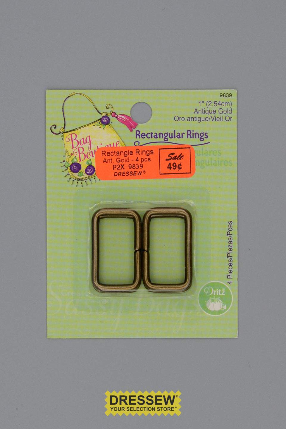 Rectangle Rings 25mm (1") Antique Gold