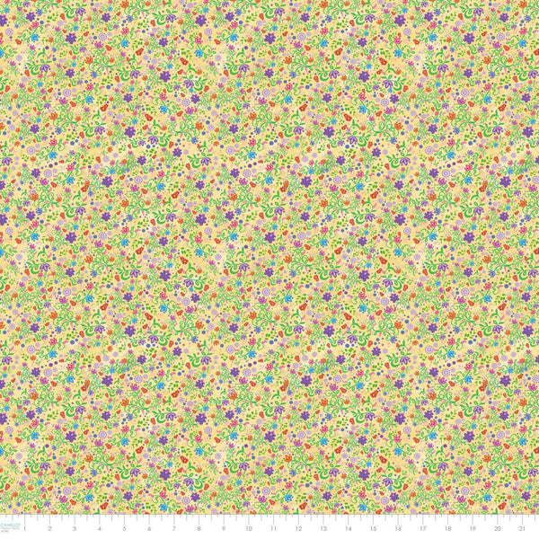 Rejuvenation Satin by Tracey Metallic Flowers Yellow