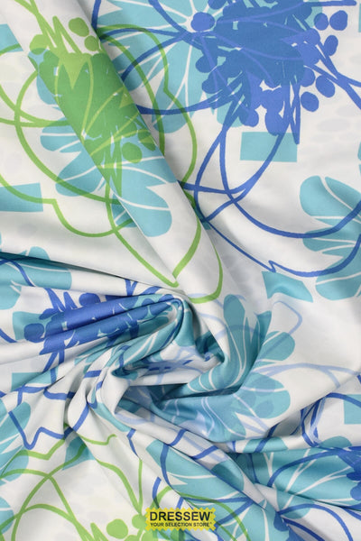 Reversible Floral & Dots Lycra White / Blue / Lime