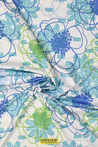 Reversible Floral & Dots Lycra White / Blue / Lime