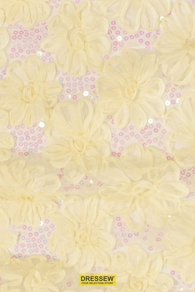 Ribbon Floral Sequin Lace Pale Yellow