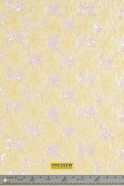 Ribbon Floral Sequin Lace Pale Yellow
