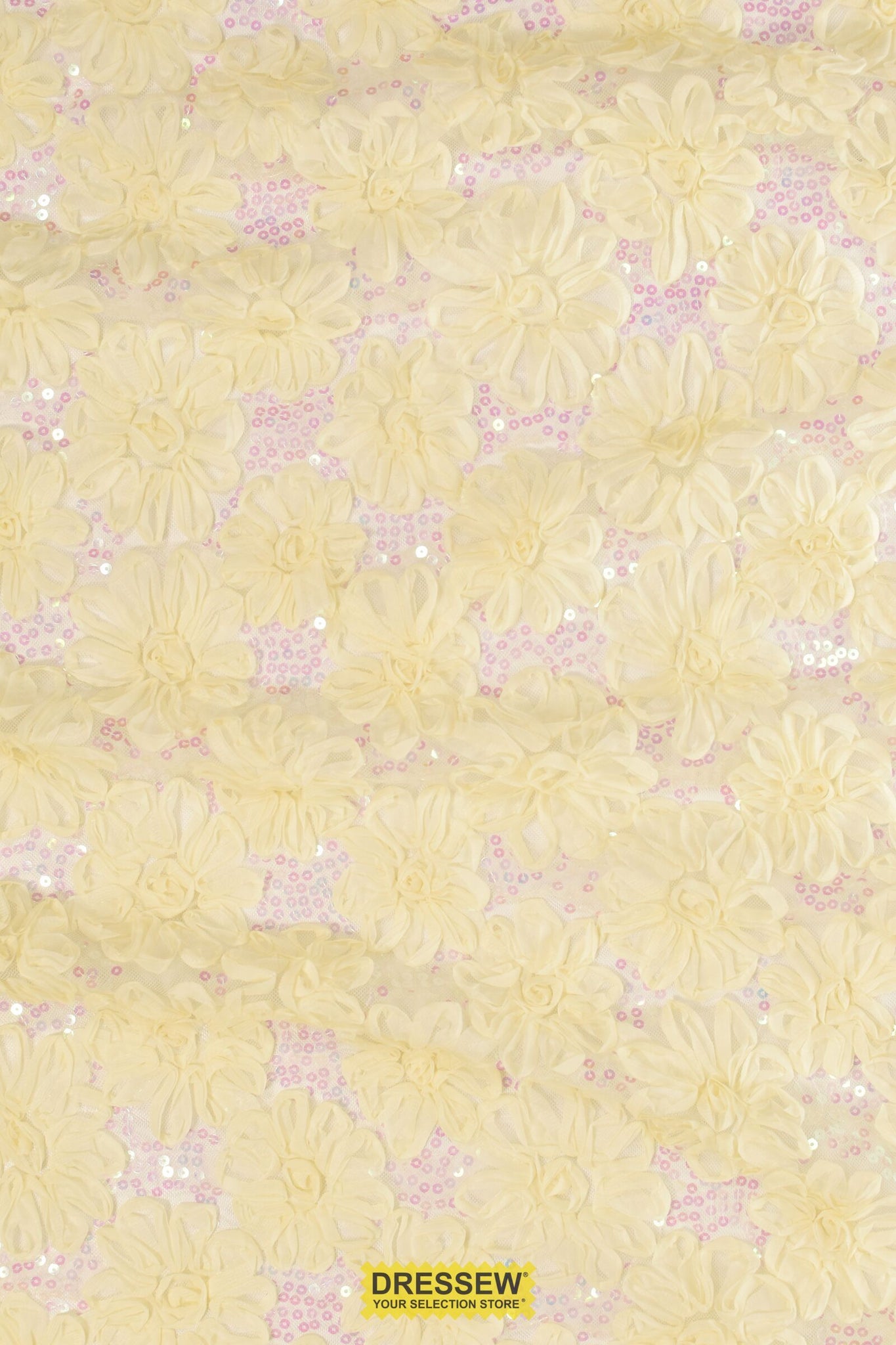 Ribbon Floral Sequin Lace Pale Yellow