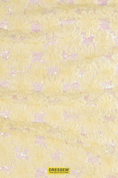 Ribbon Floral Sequin Lace Pale Yellow