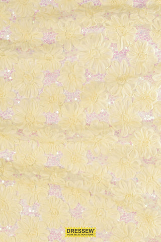 Ribbon Floral Sequin Lace Pale Yellow