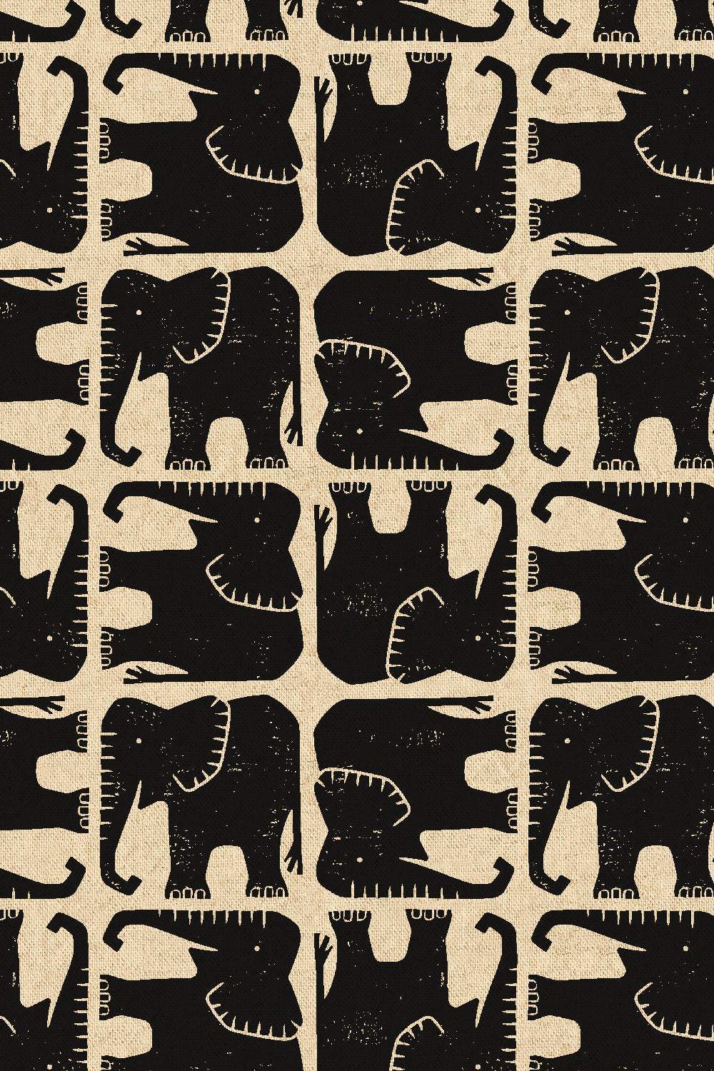 Rising Sun Canvas Jolly Elephant By Loes van Oosten for Cotton + Steel Fabrics Black / Unbleached