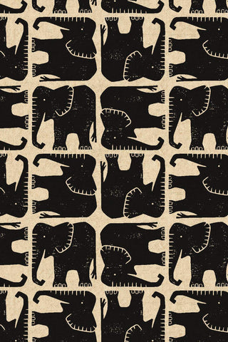 Rising Sun Canvas Jolly Elephant By Loes van Oosten for Cotton + Steel Fabrics Black / Unbleached