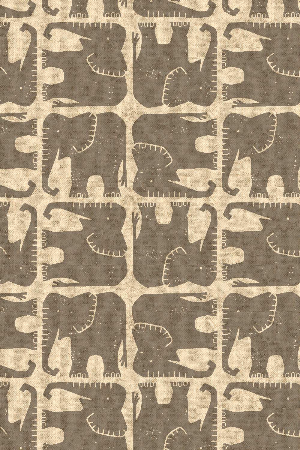 Rising Sun Canvas Jolly Elephant By Loes van Oosten for Cotton + Steel Fabrics Grey / Unbleached