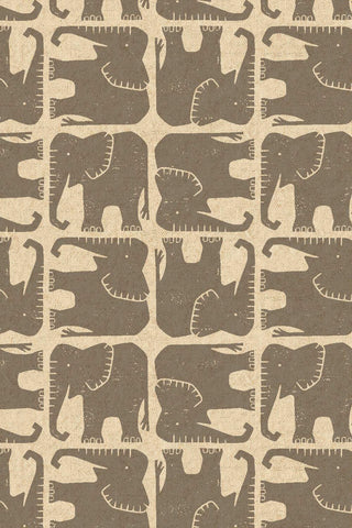 Rising Sun Canvas Jolly Elephant By Loes van Oosten for Cotton + Steel Fabrics Grey / Unbleached