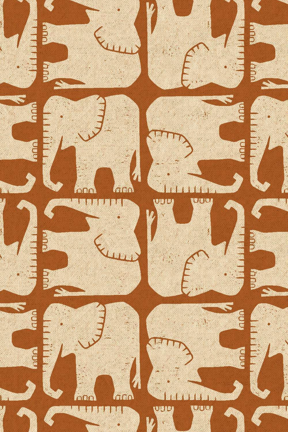 Rising Sun Canvas Jolly Elephant By Loes van Oosten for Cotton + Steel Fabrics Unbleached / Umber