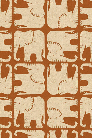 Rising Sun Canvas Jolly Elephant By Loes van Oosten for Cotton + Steel Fabrics Unbleached / Umber
