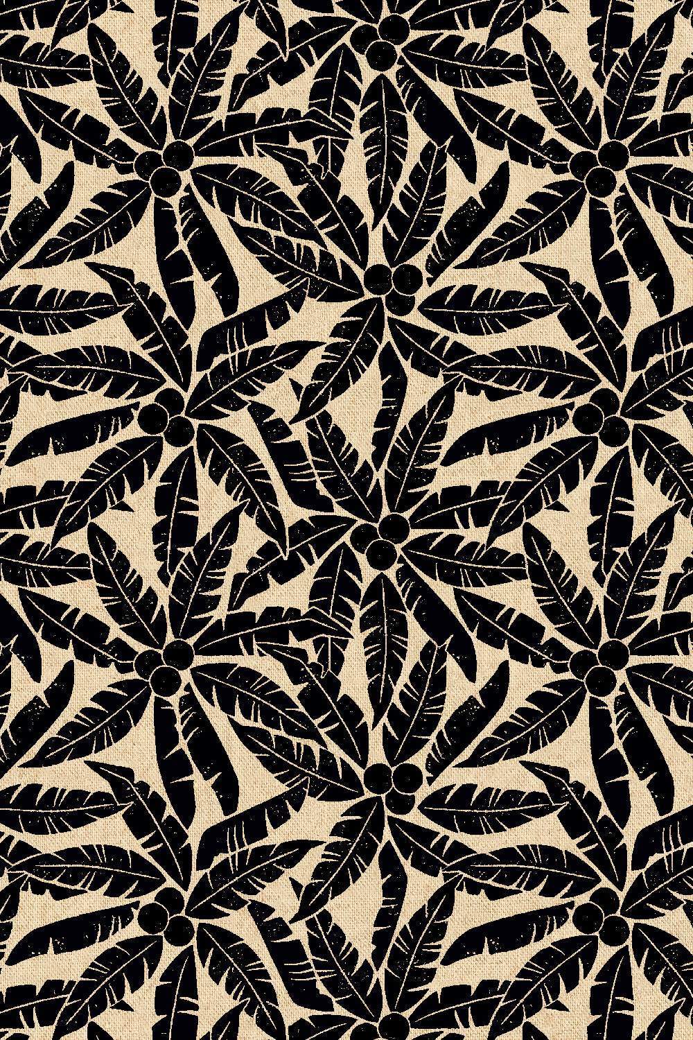 Rising Sun Canvas Palm Tree By Loes van Oosten for Cotton + Steel Fabrics Black / Unbleached
