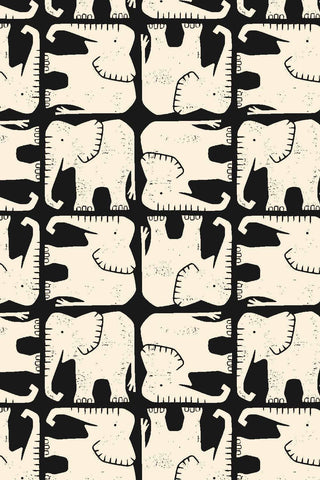 Rising Sun Jolly Elephant By Loes van Oosten for Cotton + Steel Fabrics Cream / Black