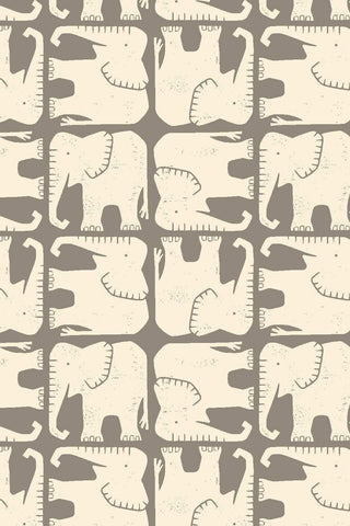 Rising Sun Jolly Elephant By Loes van Oosten for Cotton + Steel Fabrics Cream / Grey