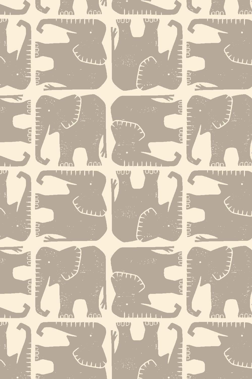 Rising Sun Jolly Elephant By Loes van Oosten for Cotton + Steel Fabrics Grey / Cream